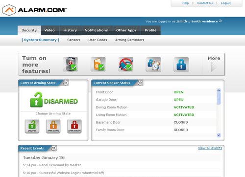 Alarm.com Summary Page